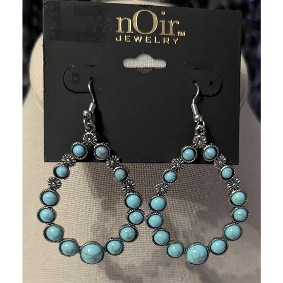 Turquoise Teardrop Hoop Earrings - Picture 1 of 6